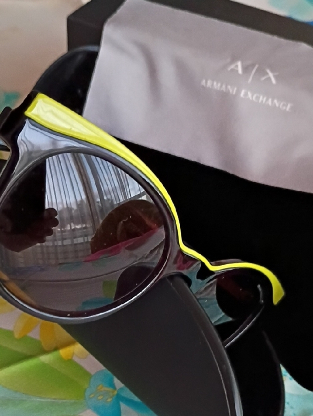 Armani Exchange Black Sunglasses with Neon Yellow Trim - Picture 2 of 5
